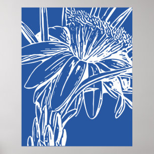 Poster A lápis floral botânico azul moderno trabalhos d