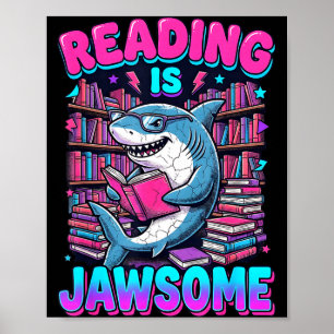 Poster A leitura é um amante de livros de tubarão jawsome