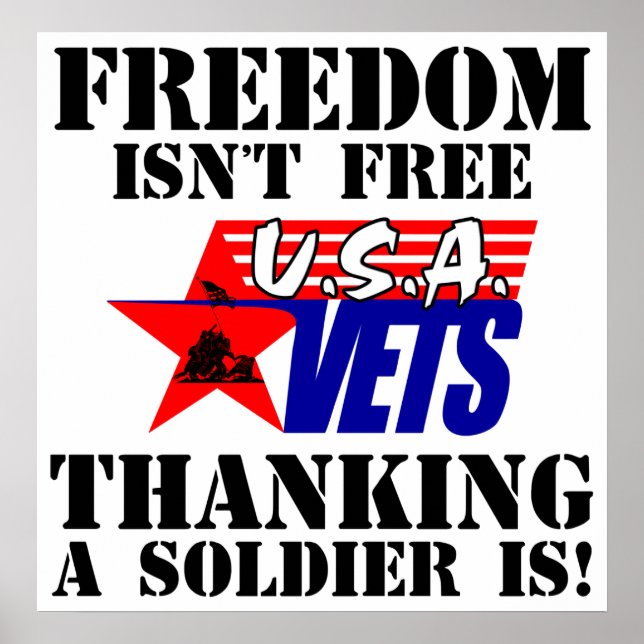 Poster A liberdade não é livre: agradecer a um soldado é! (Frente)