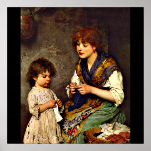 Poster A lição de tricô, pintura de arte