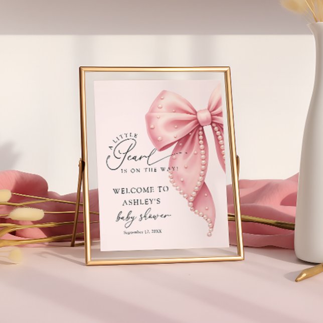 Poster A Little Pearl Pink Bow Baby Shower Welcome  (Criador carregado)