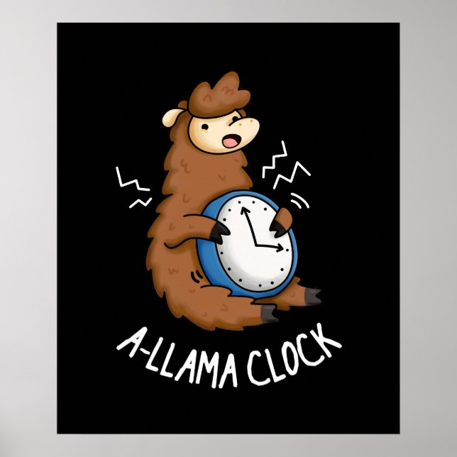 Poster A-llama Relógio Funny Llama Pun Dark BG (Frente)