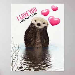 Poster A Lontra Bonita com Corações Rosa Te Ama Pun