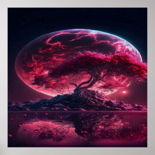 Poster A Lua de Sangue é ascensão. Fantasia da lua rosa p