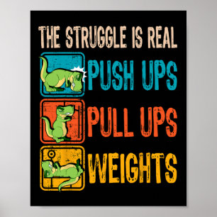 Poster A Luta É Muito Divertida T-rex Academia Treino Fit