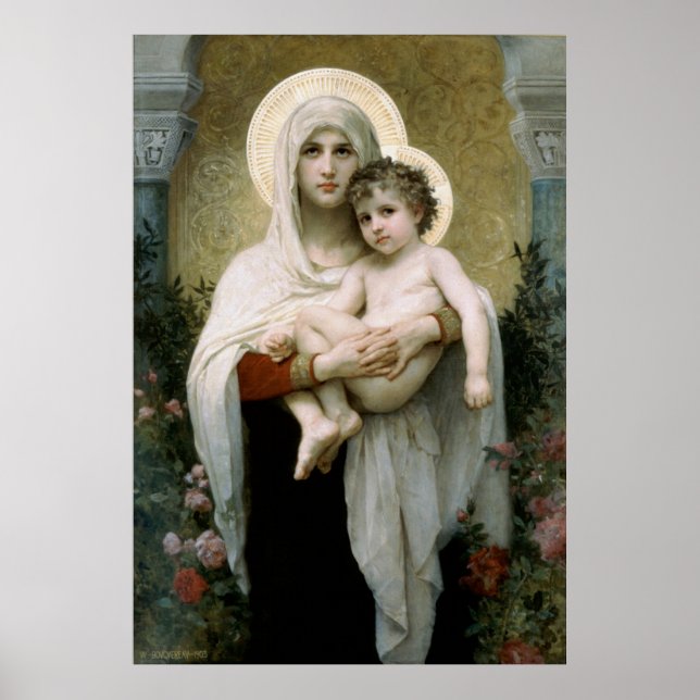 Póster A Madona dos Rosas de Bouguereau (1903) (Frente)