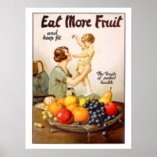 Poster A mãe com sua criança, come mais fruta, vintage