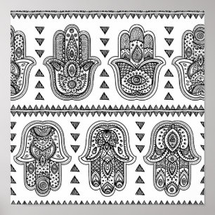 Póster A Mão Indiana Desenhou Hamsa Doodle 2