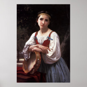 Póster A menina aciganada de Bouguereau com um cilindro