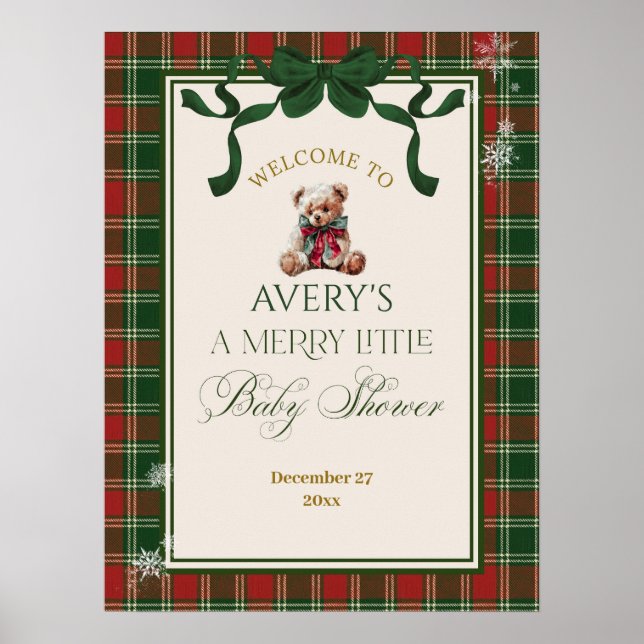 Poster A Merry Little Baby Shower Teddy Bear Christmas (Frente)