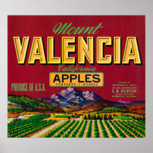 Póster A montagem Valência Apple etiqueta - Watsonville,