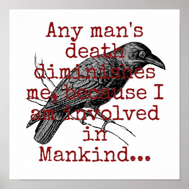 Poster A morte de qualquer homem me diminui - citação da  (Frente)