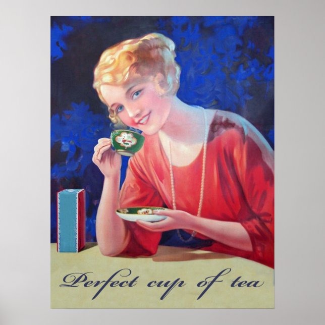 Poster A mulher é bebendo copo perfeito de chá, vintage (Frente)