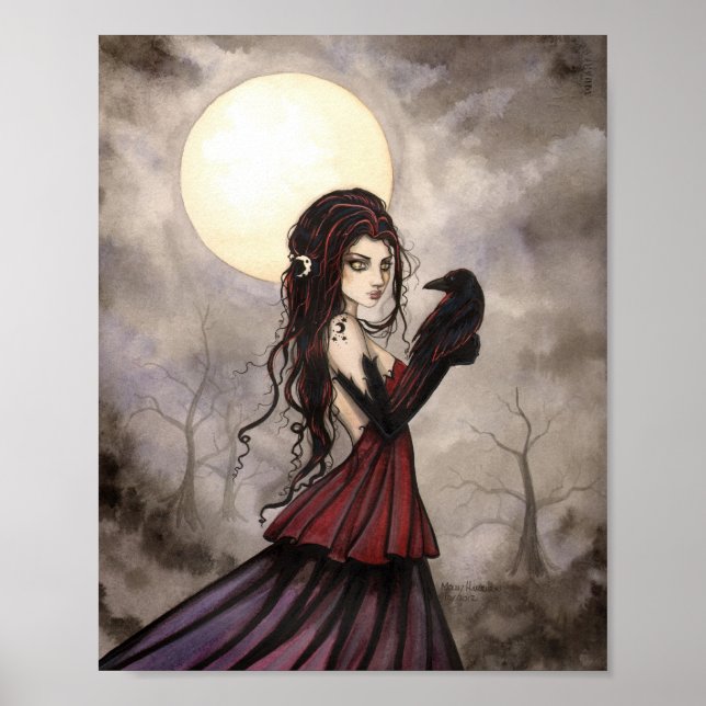 Póster A Mulher Gótica Raven Fantasy Wiccan Art (Frente)