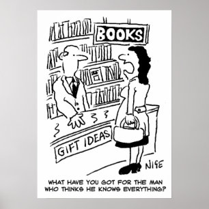 Poster A mulher inquiriu em uma livraria. Engraçado na l