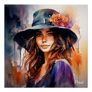 Póster A Mulher no Chapéu: Retrato de Graça Vibrante