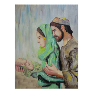 Póster A Natividade: Sagrada Família com Jesus Recém-Nasc