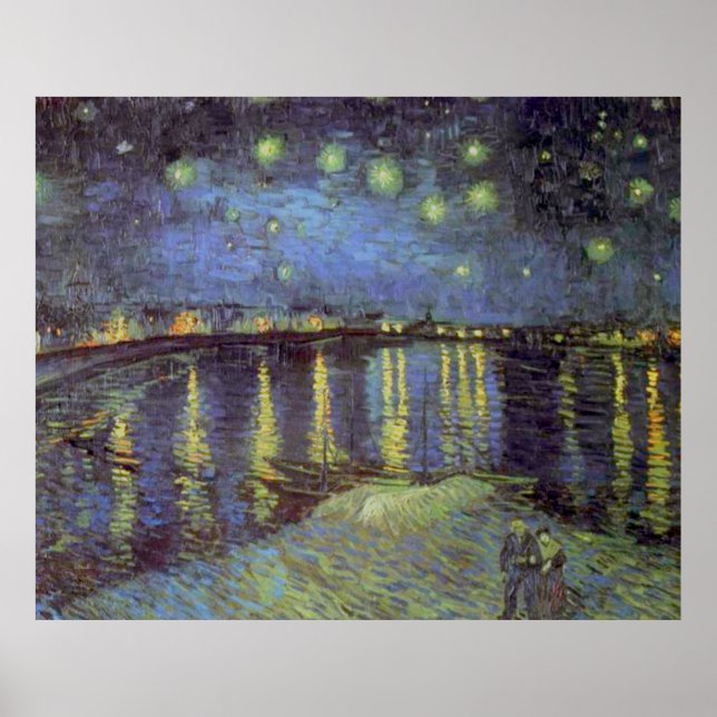 Póster A noite azul estrelada de Van Gogh sobre a pintura (Frente)