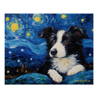 Póster A noite estrelada - Border Collie Dog 001 - Qian w