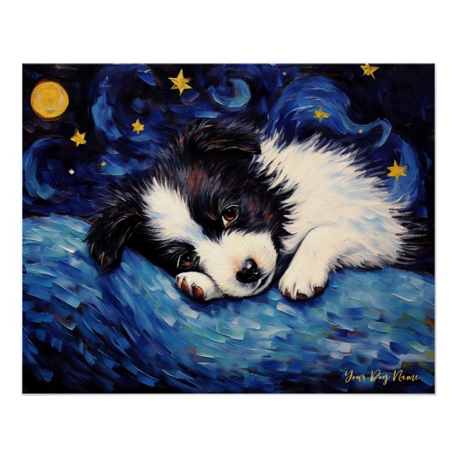 Póster A noite estrelada - Border Collie Dog 002 - Qian w (Frente)