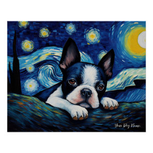 Póster A noite estrelada - Boston Terrier Dog 001 - Qian 
