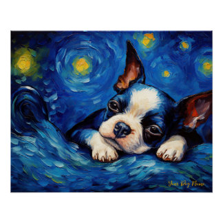 Póster A noite estrelada - Boston Terrier Dog 002 - Qian