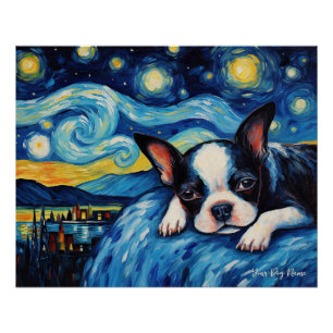 Póster A noite estrelada - Boston Terrier Dog 003 - Qian 