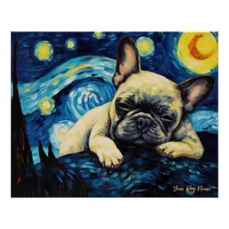 Póster A noite estrelada - Bulldog francês 002 - Qian wan