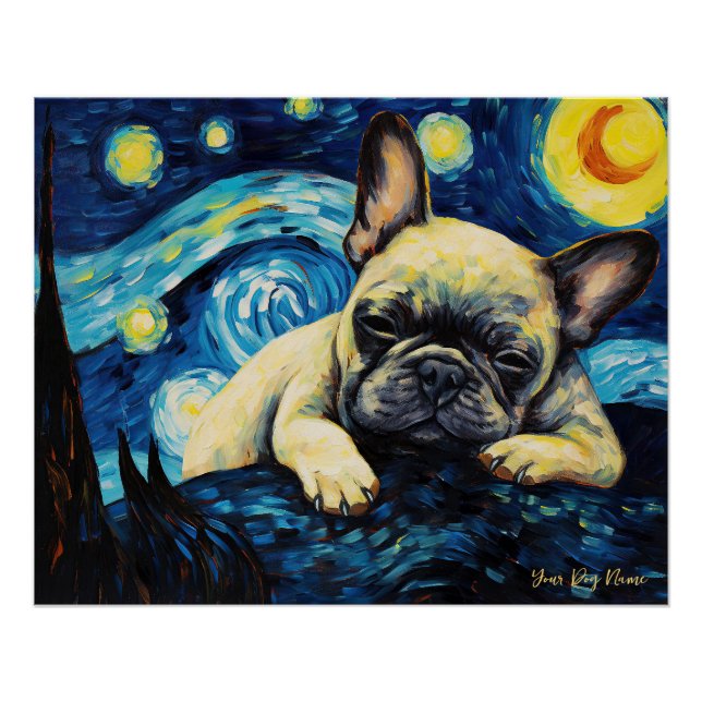 Póster A noite estrelada - Bulldog francês 002 - Qian wan (Frente)