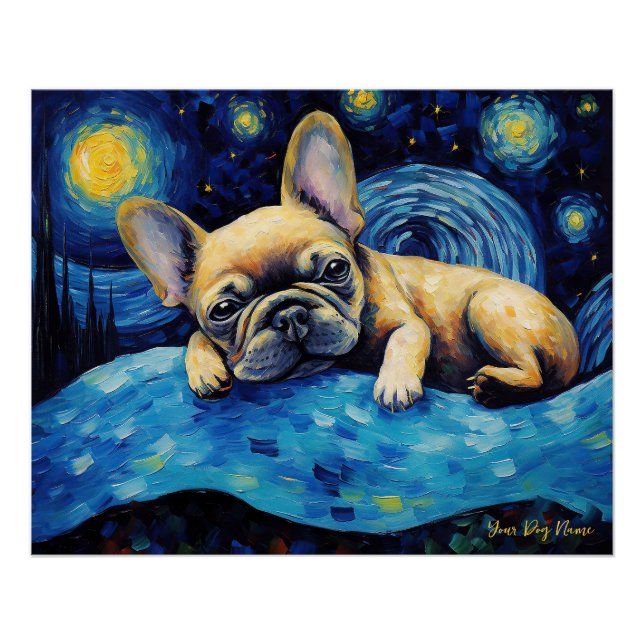 Póster A noite estrelada - Bulldog francês 003 - Qian wan (Frente)