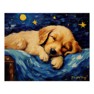 Póster A noite estrelada - Cachorro do Retriever do Ouro