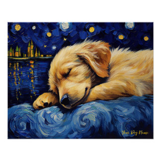 Póster A noite estrelada - Cachorro do Retriever do Ouro
