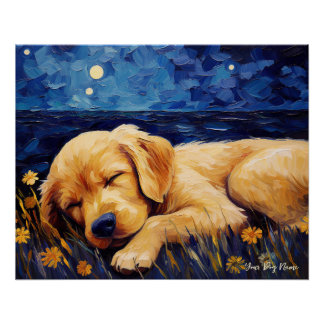 Póster A noite estrelada - Cachorro do Retriever do Ouro