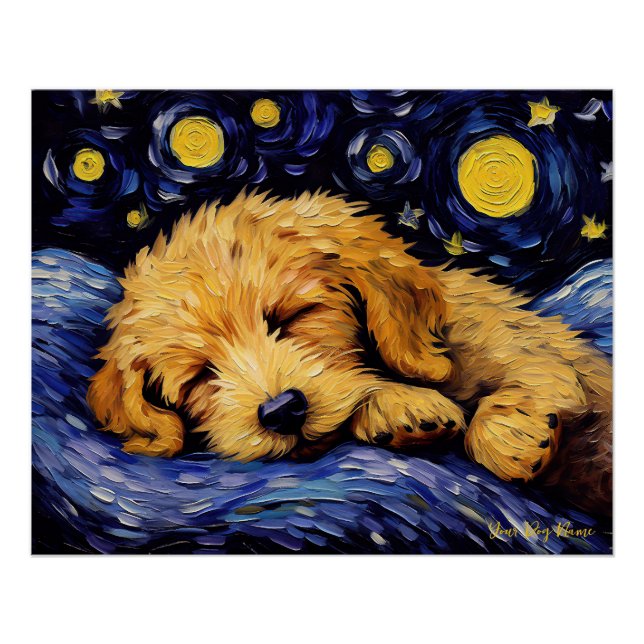 Póster A noite estrelada - Cachorro Goldendoodle 001 - Va (Frente)