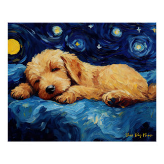 Póster A noite estrelada - Cachorro Goldendoodle 002 - Va