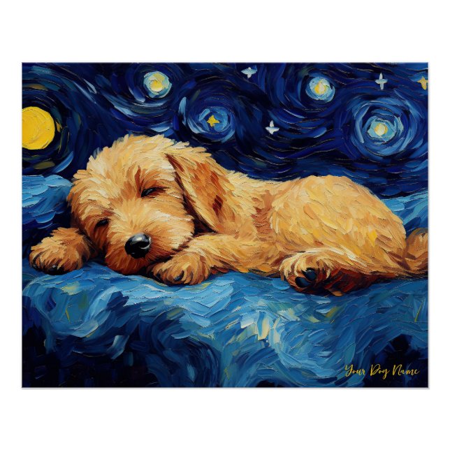 Póster A noite estrelada - Cachorro Goldendoodle 002 - Va (Frente)