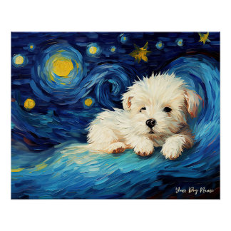 Póster A noite estrelada - Cachorro Maltês 002 - Qian wan