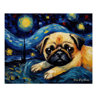 Póster A noite estrelada - Cachorro Pug 003 - Qian wan Go