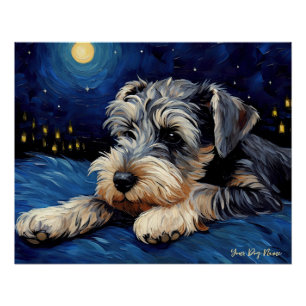 Póster A noite estrelada - Cachorro Schnauzer 001 - Qian