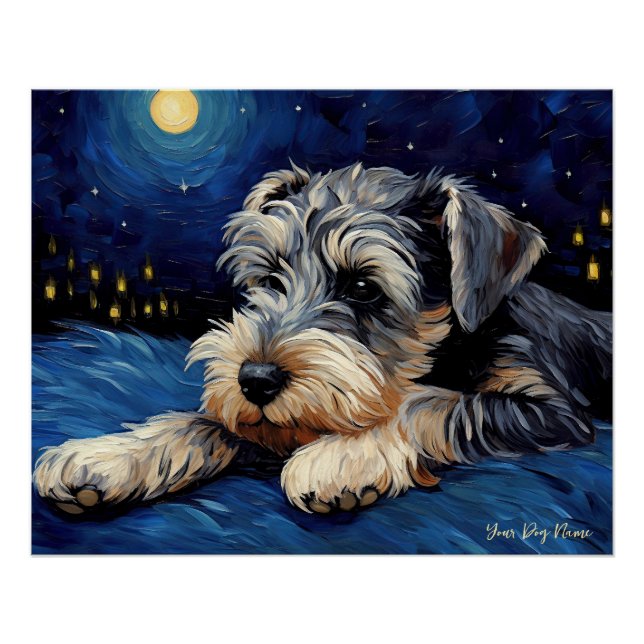 Póster A noite estrelada - Cachorro Schnauzer 001 - Qian  (Frente)