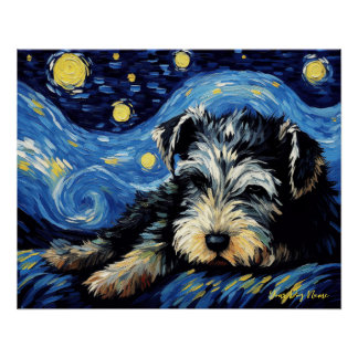 Póster A noite estrelada - Cachorro Schnauzer 003 - Qian