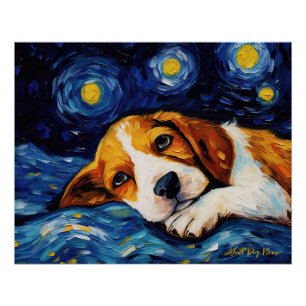Póster A noite estrelada - Cão Beagle 001 - Qian wan Gogh