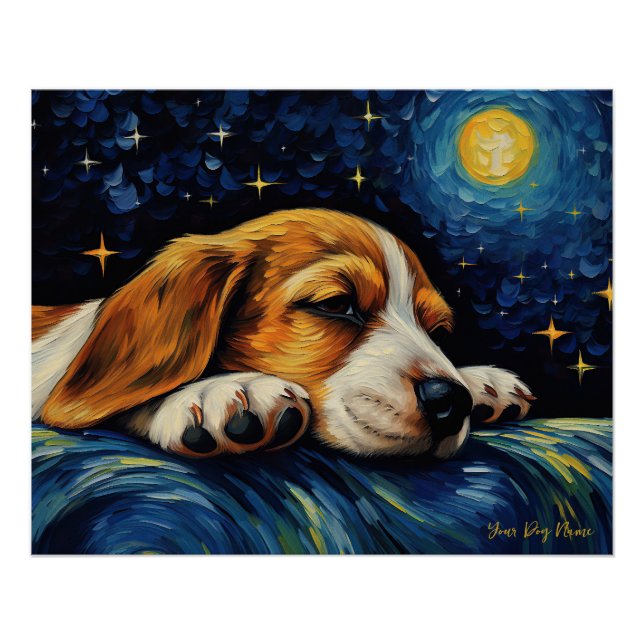 Póster A noite estrelada - Cão Beagle 002 - Qian wan Gogh (Frente)