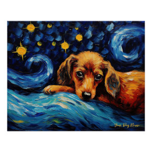 Póster A noite estrelada - Cão Dachshund 001 - Qian wan G
