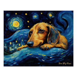 Póster A noite estrelada - Cão Dachshund 002 - Qian wan G