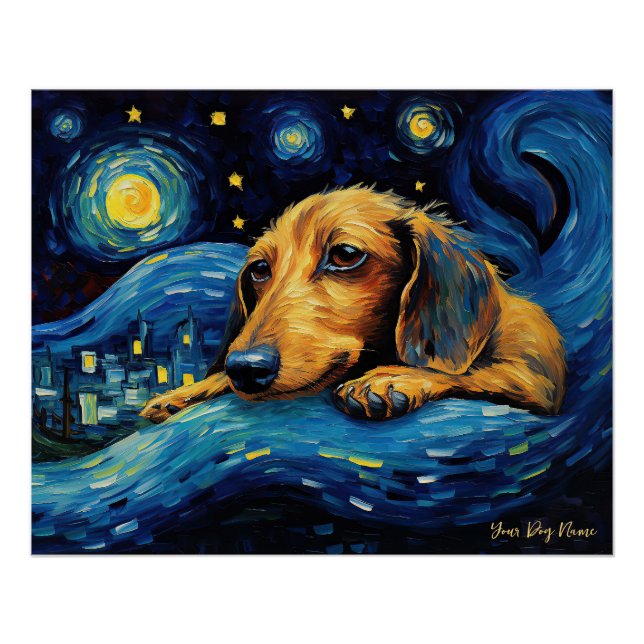 Póster A noite estrelada - Cão Dachshund 002 - Qian wan G (Frente)