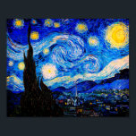 Poster A Noite Estrelada de Vincent Van Gogh<br><div class="desc">Vincent Van Gogh Na Noite Estrelada. Esta é uma antiga obra-prima do pintor mestre holandês Vincent Van Gogh. Esta pintura de paisagem artística fina tem uma cor bela,  vibrante e saturada. Vincent Van Gogh era um pintor impressionista holandês. Esta imagem está no dominio público</div>