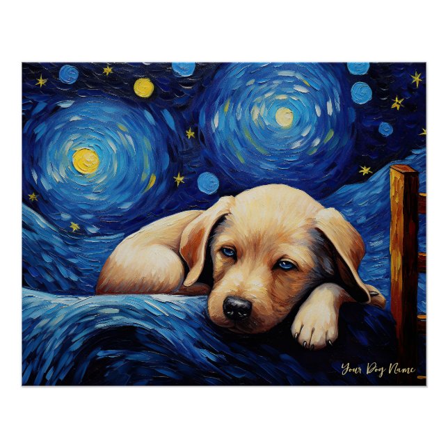 Póster A noite estrelada - Labrador Retriever Puppy Dog 0 (Frente)