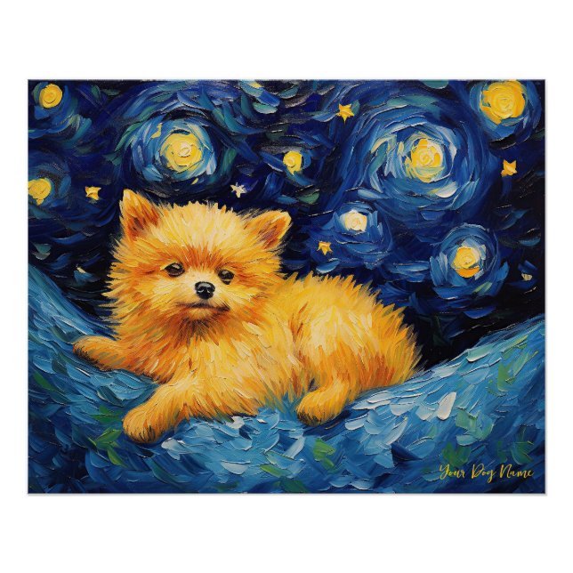 Póster A noite estrelada - Pomerânia Puppy Dog 002 - Qian (Frente)