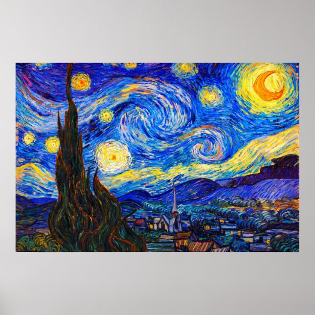 Poster A Noite Estrelada por Vincent van Gogh (Frente)